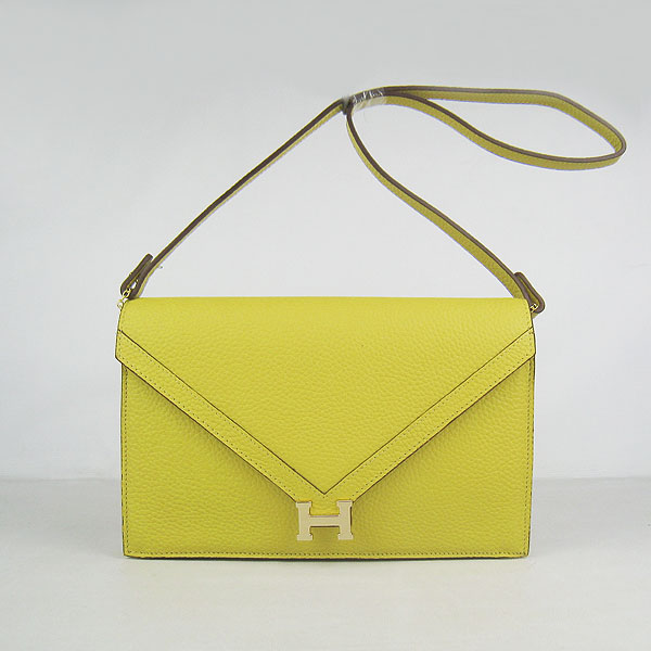 7A Hermes Togo Leather Messenger Bag Lemon With Gold Hardware H021 Replica - Click Image to Close